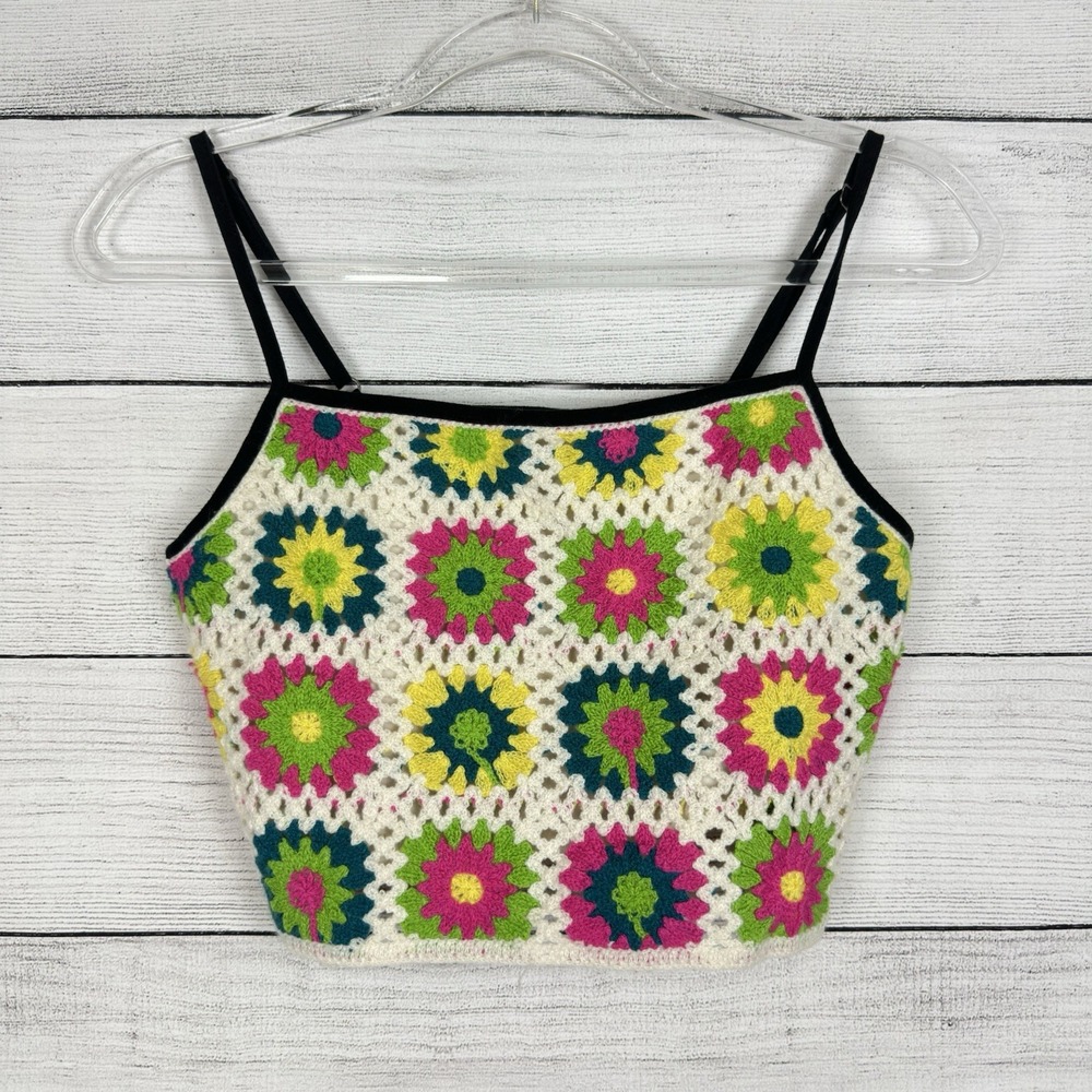 Vintage Crochet‎ Floral Crop Top Sz Small Bralette Boho Hippie Festival Coquette